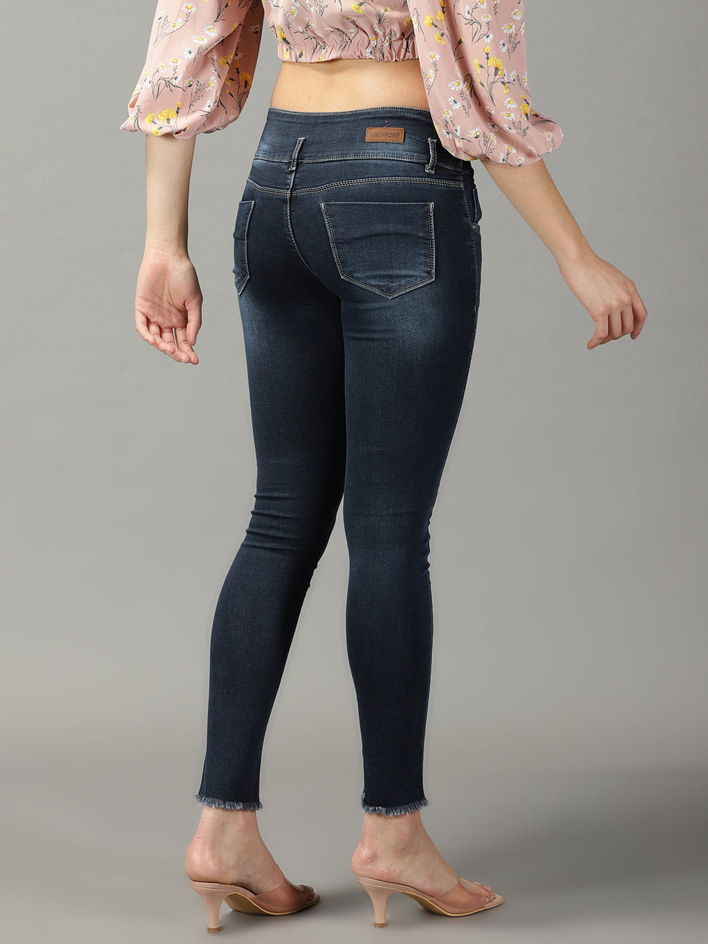 Women's Navy Blue Skinny Fit High-Rise Light Fade Acid Wash Stretchable Jeans