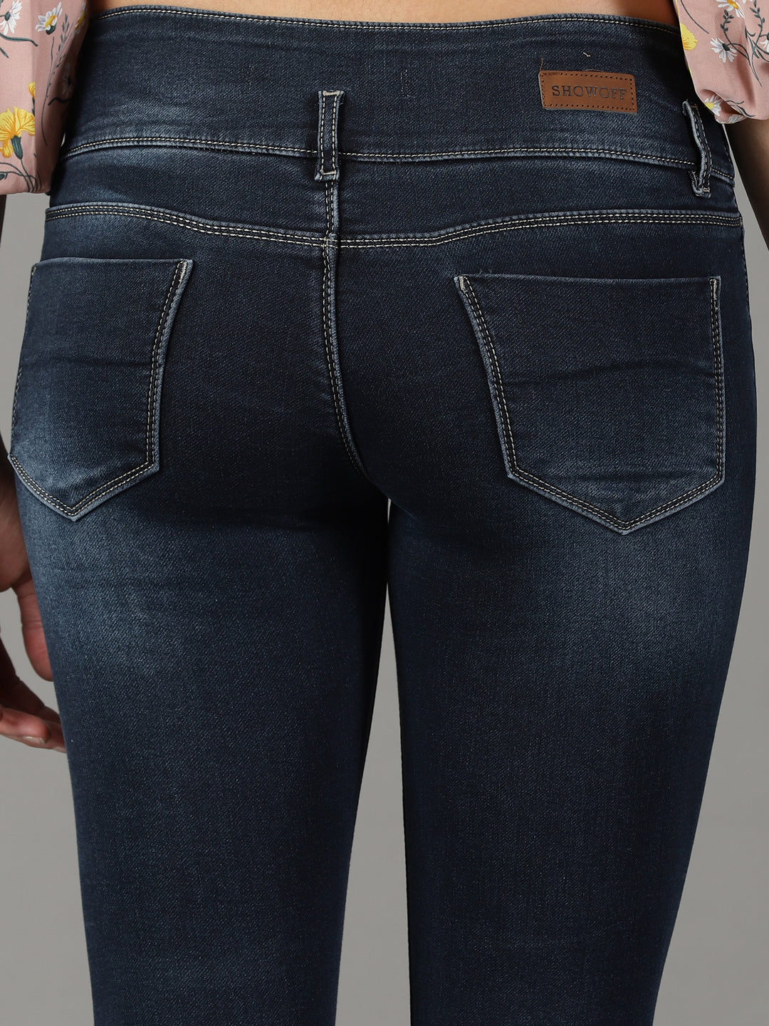 Women's Navy Blue Skinny Fit High-Rise Light Fade Acid Wash Stretchable Jeans