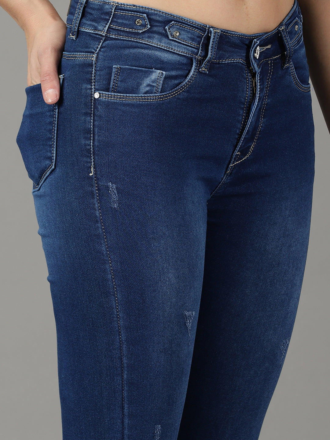 Women's Navy Blue Slim Fit Light Fade Stretchable Cotton Jeans