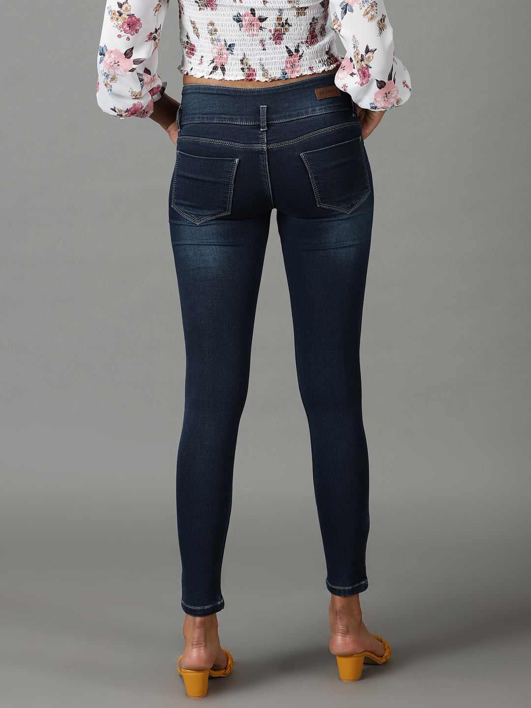 Women's Navy Blue Super Skinny Fit High-Rise Light Fade Stretchable Jeans