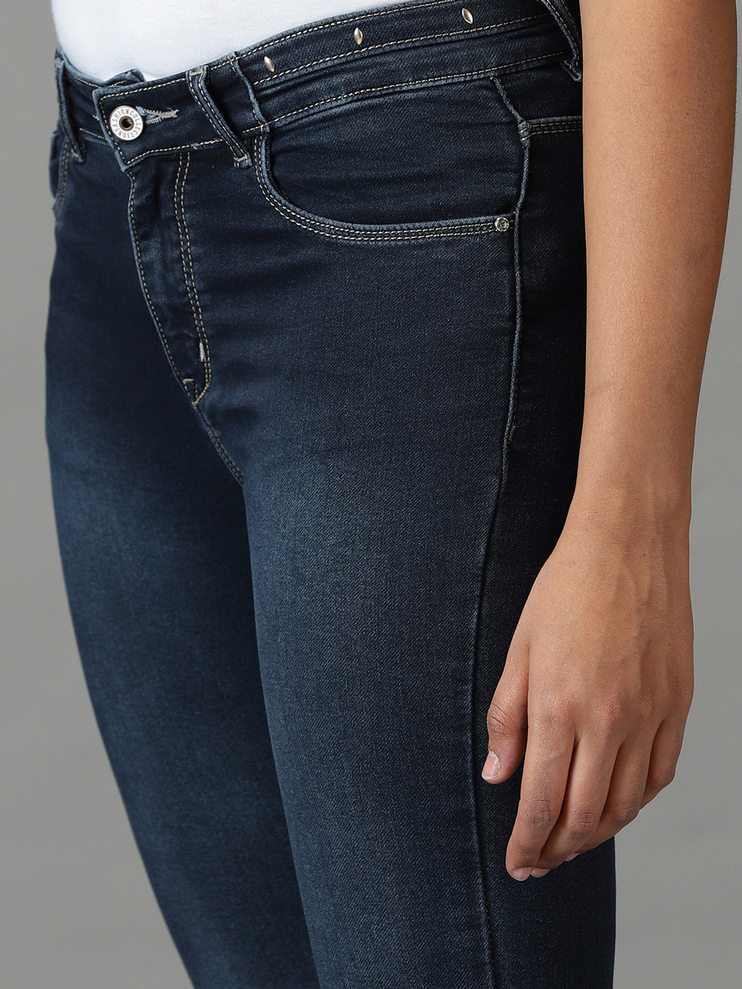 Women's Navy Blue Skinny Fit High-Rise Light Fade Stretchable Cotton Jeans