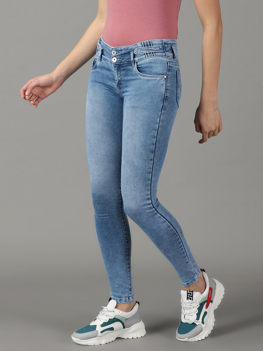 Women's Blue Skinny Fit High-Rise Light Fade Stretchable Jeans