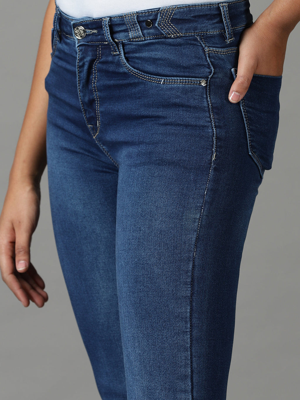 Women's Navy Blue Bootcut High-Rise Light Fade Acid Wash Stretchable Cotton Jeans