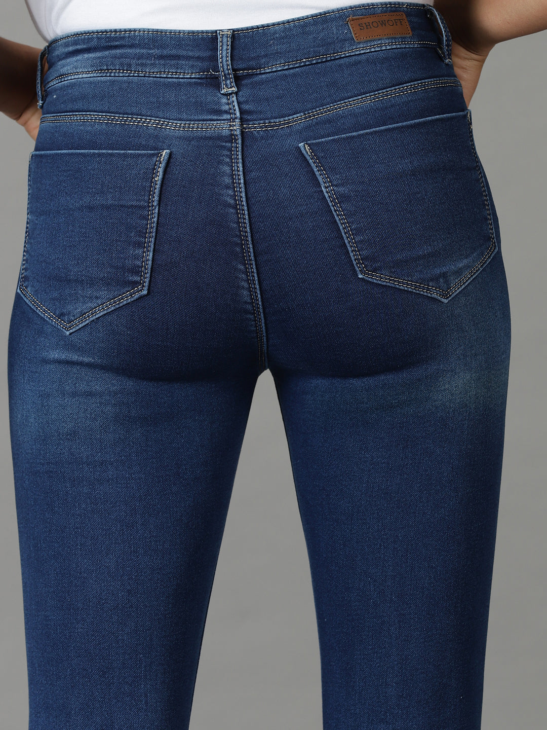 Women's Navy Blue Bootcut High-Rise Light Fade Acid Wash Stretchable Cotton Jeans