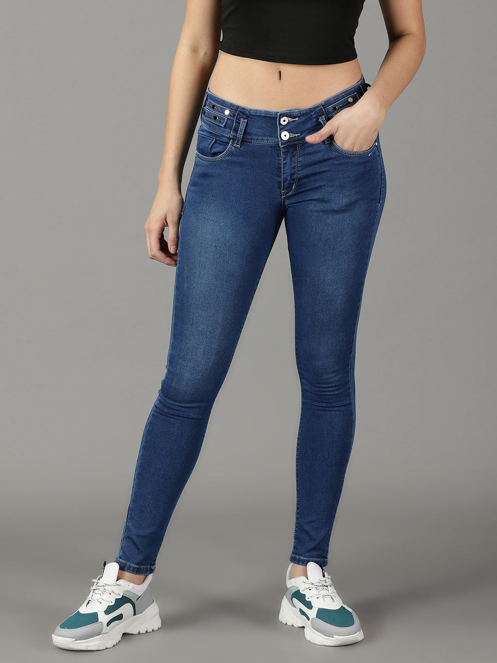 Women's Solid Navy Blue Skinny Fit Jeans