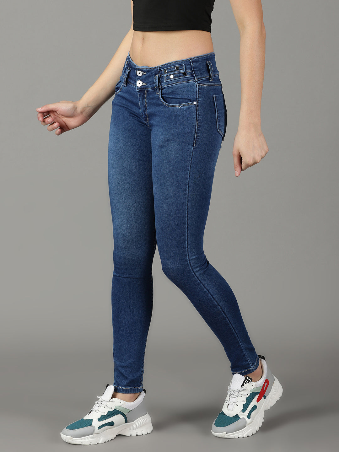 Women's Solid Navy Blue Skinny Fit Jeans