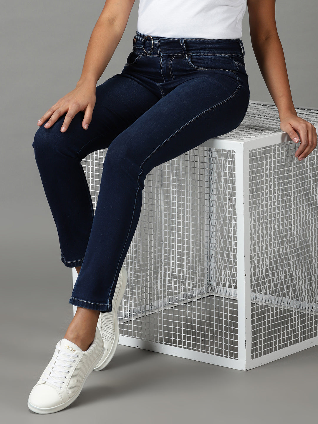 Women's Navy Blue Super Skinny Fit High-Rise Stretchable Jeans