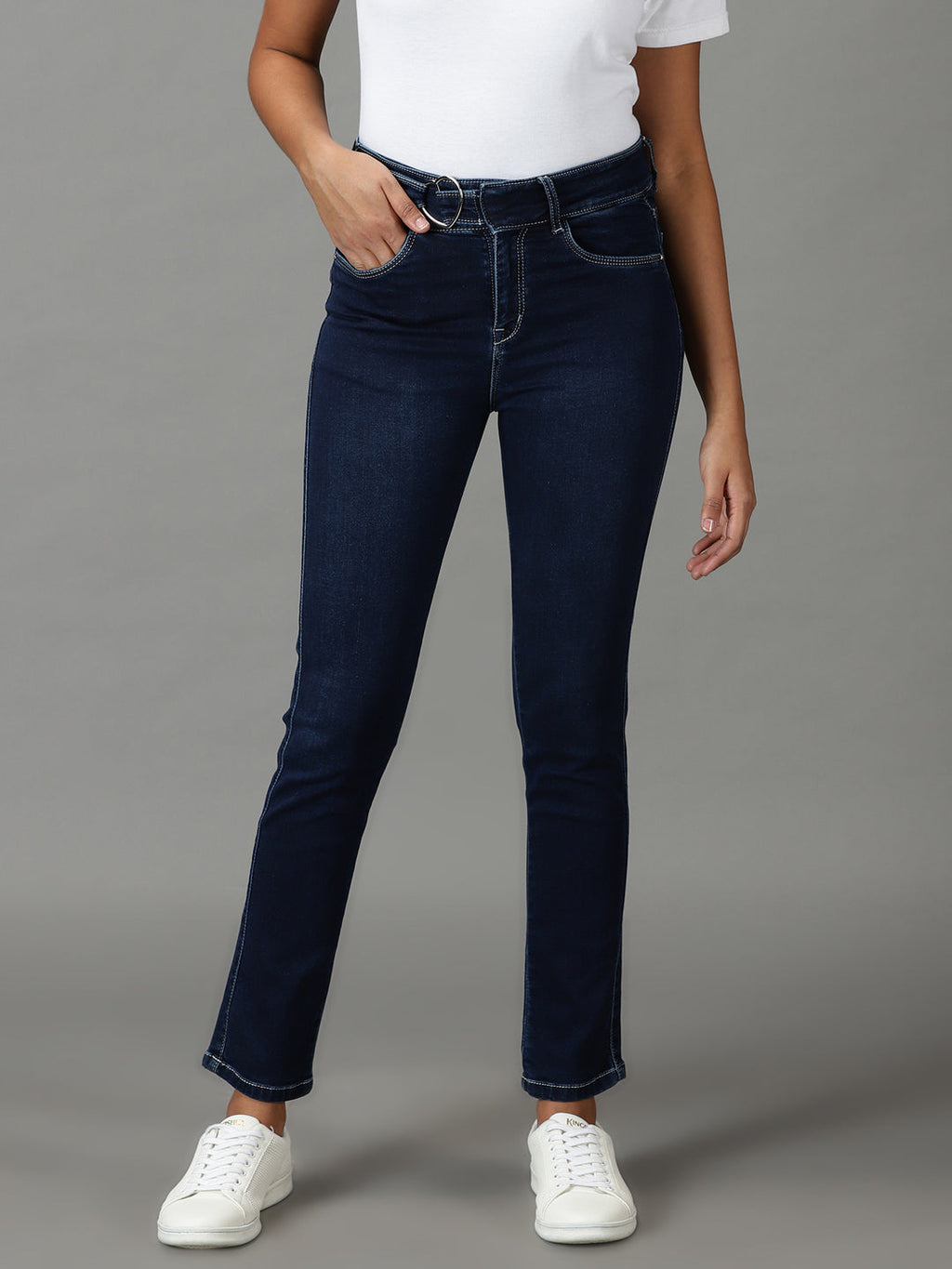 Women's Navy Blue Super Skinny Fit High-Rise Stretchable Jeans
