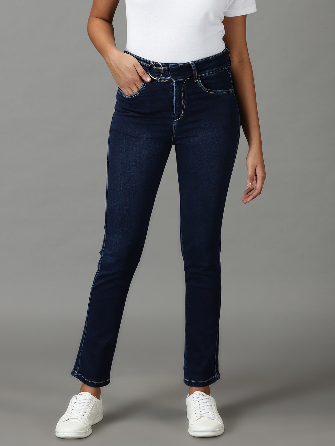 Women's Navy Blue Super Skinny Fit High-Rise Stretchable Jeans