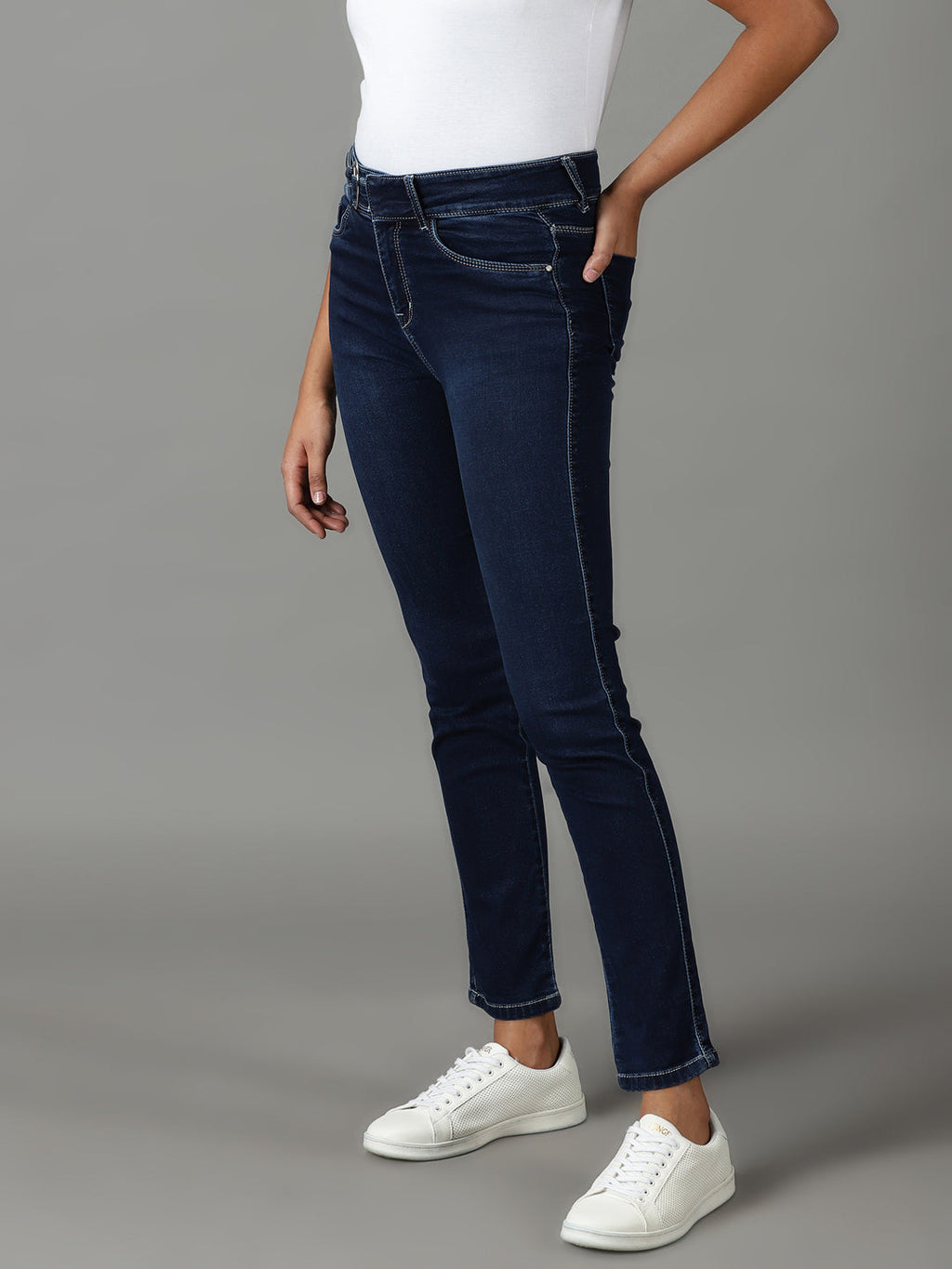 Women's Navy Blue Super Skinny Fit High-Rise Stretchable Jeans