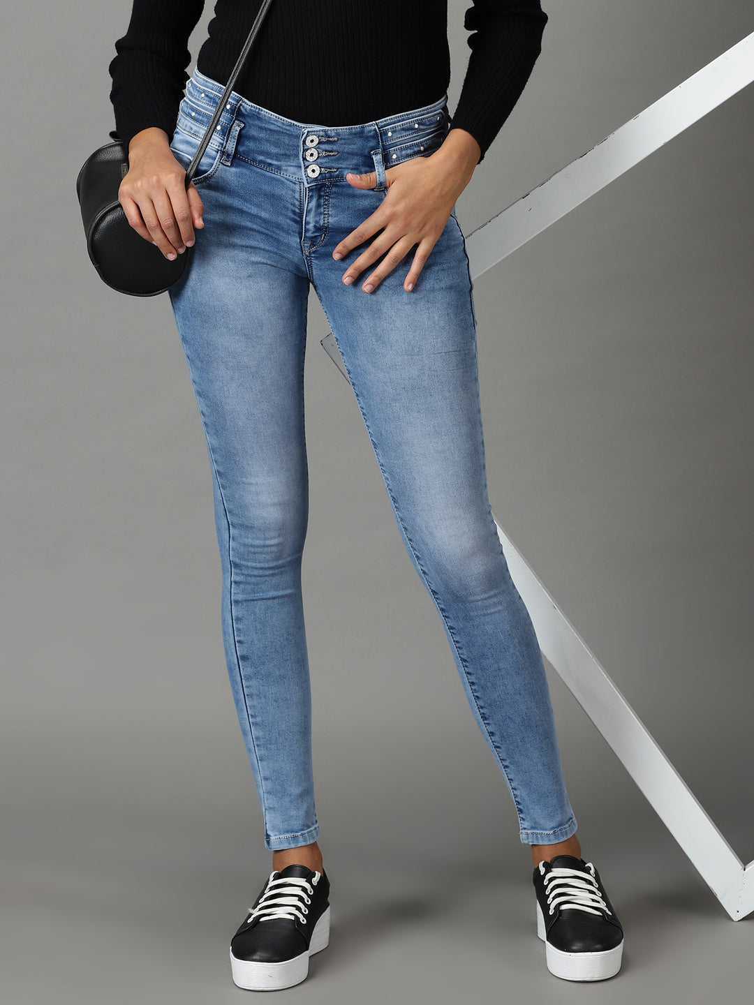 Women's Blue Skinny Fit Heavy Fade Stretchable Jeans