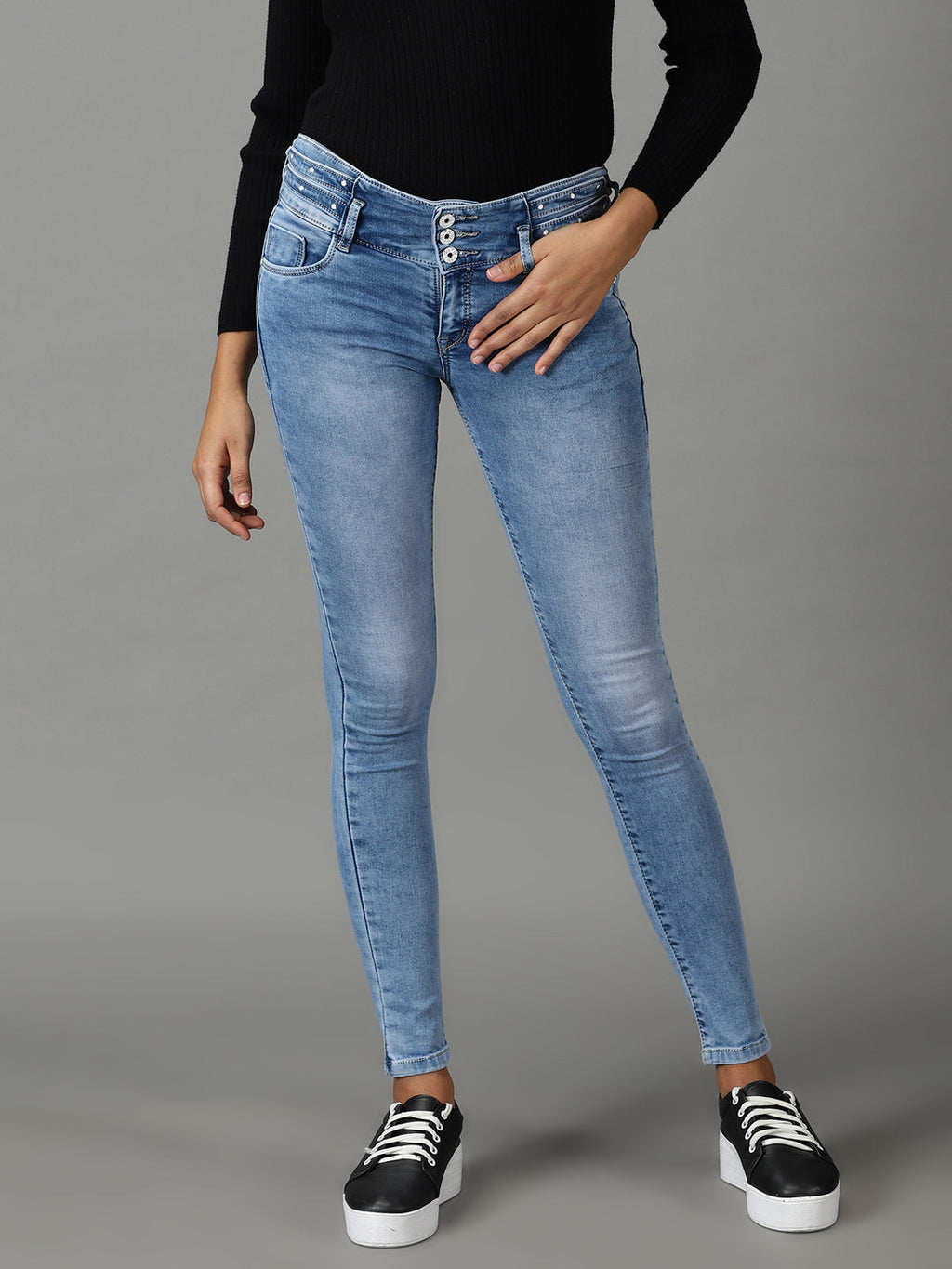 Women's Blue Skinny Fit Heavy Fade Stretchable Jeans