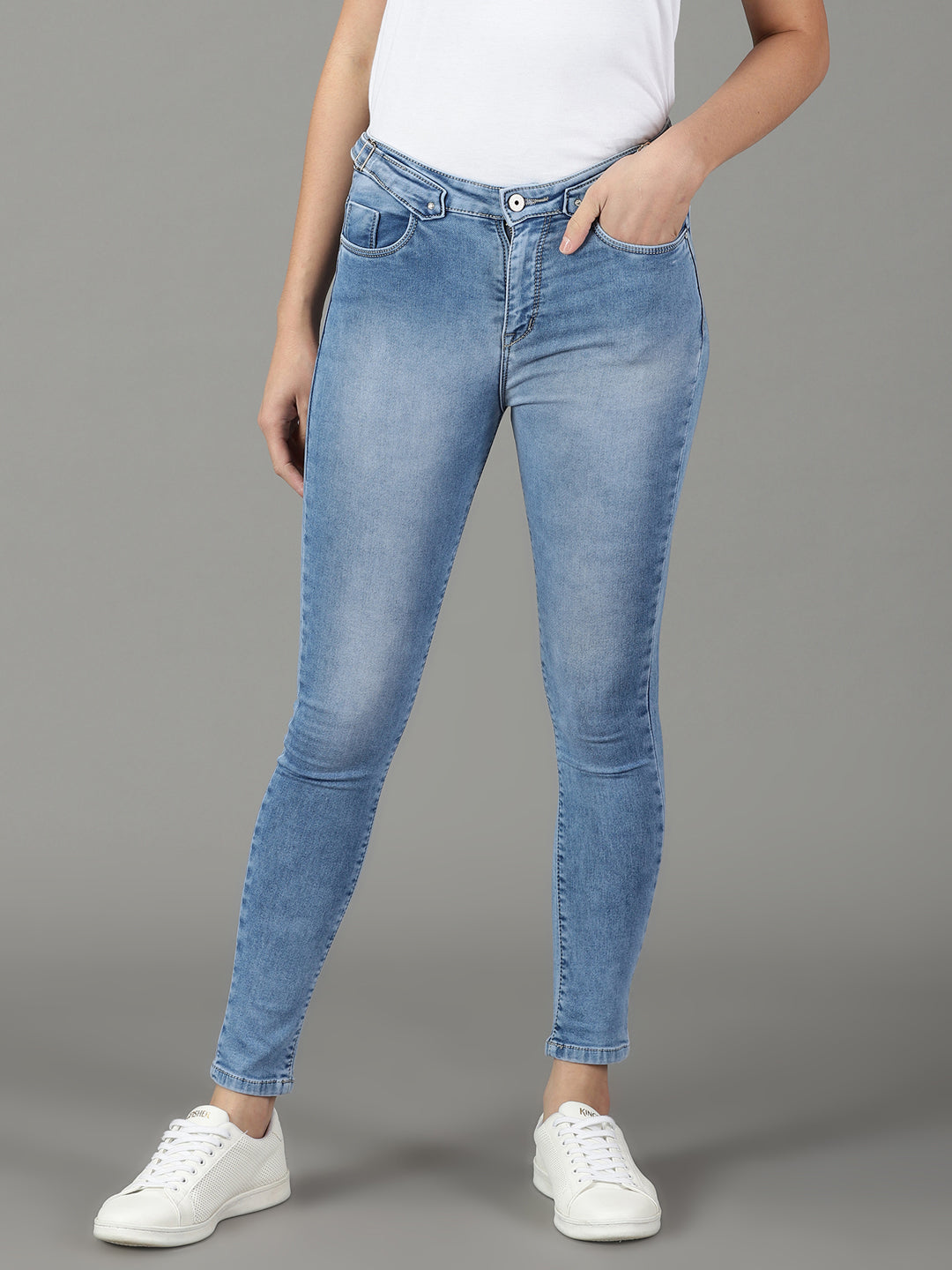 Women's Blue Skinny Fit High-Rise Heavy Fade Stretchable Cotton Jeans