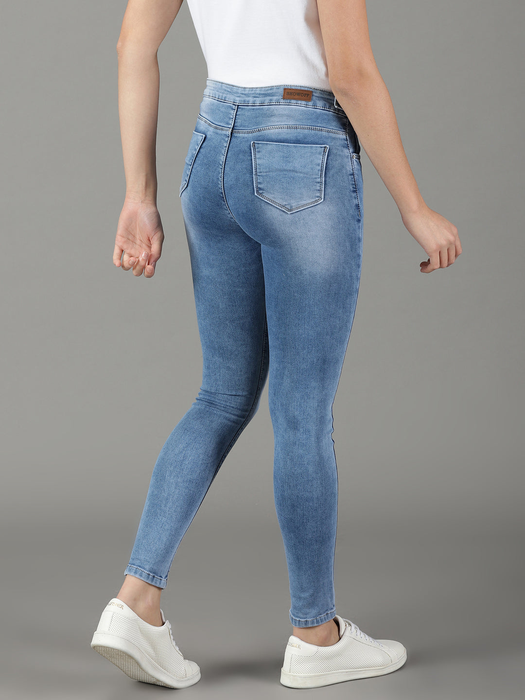Women's Blue Skinny Fit High-Rise Heavy Fade Stretchable Cotton Jeans