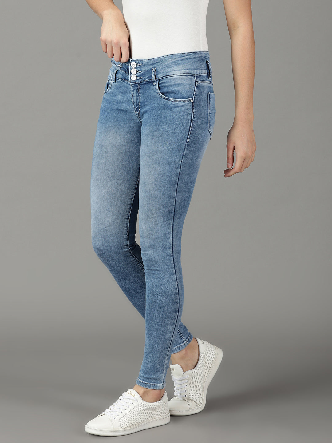 Women's Blue Slim Fit High-Rise Heavy Fade Stretchable Jeans