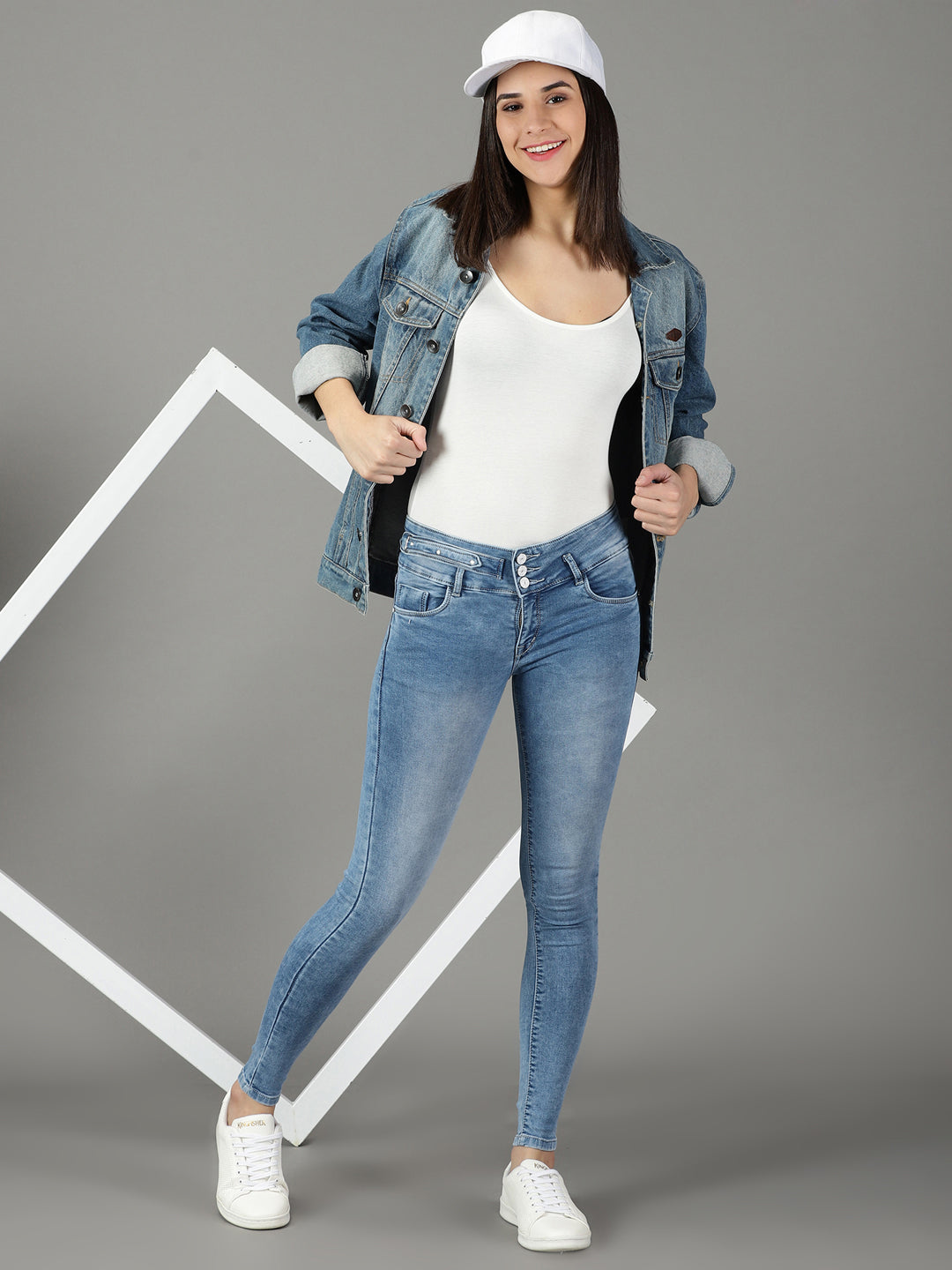 Women's Blue Slim Fit High-Rise Heavy Fade Stretchable Jeans