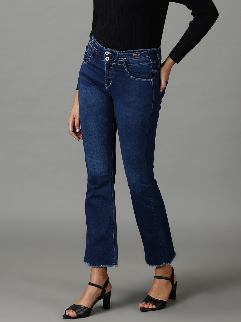 Women's Navy Blue Bootcut High-Rise Light Fade Stretchable Jeans