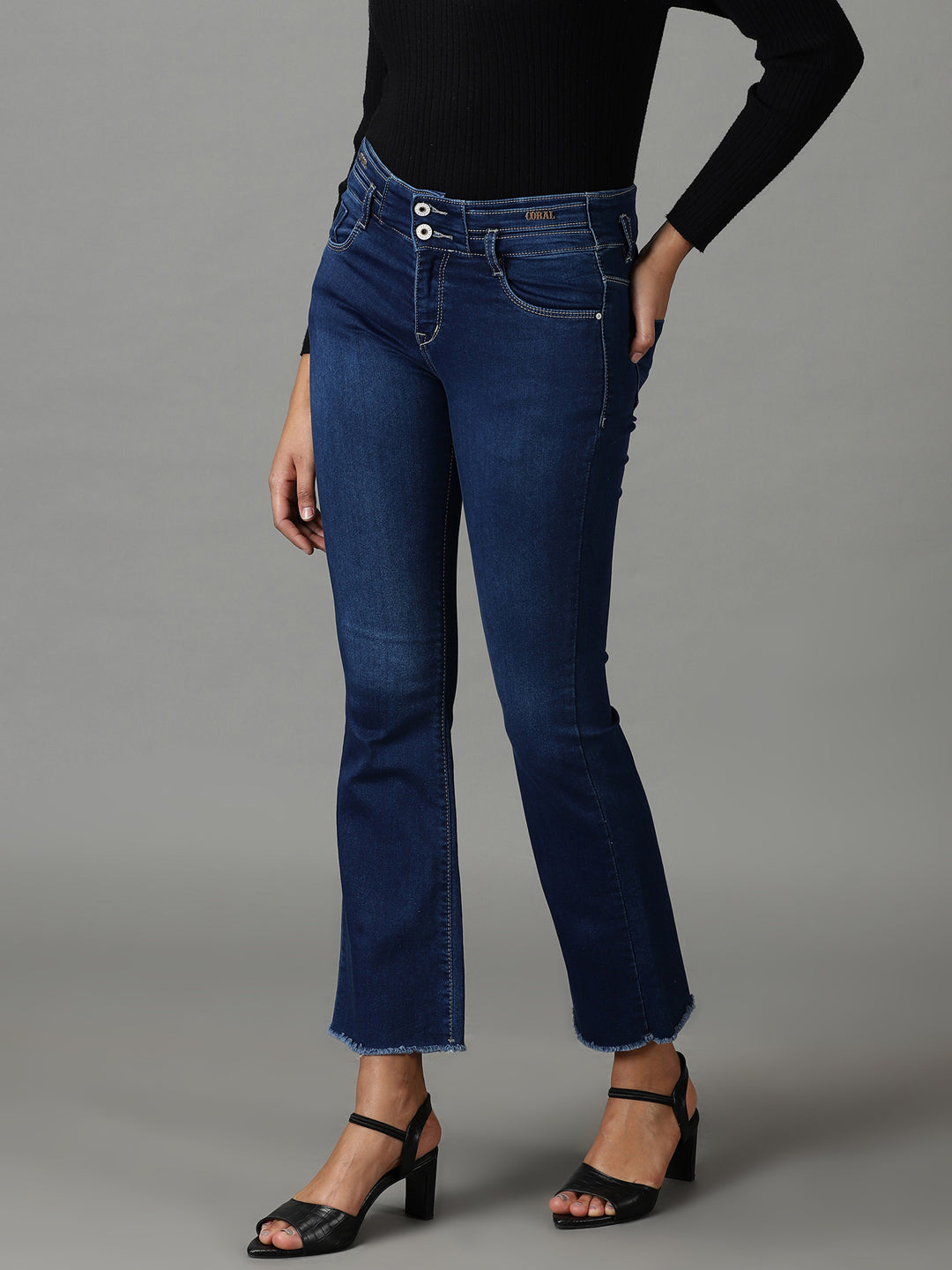 Women's Navy Blue Bootcut High-Rise Light Fade Stretchable Jeans