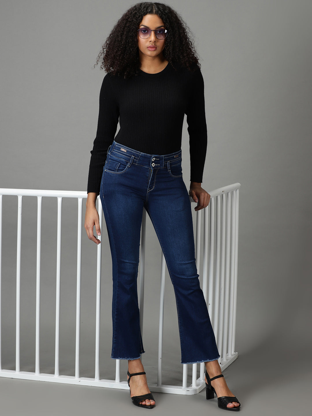 Women's Navy Blue Bootcut High-Rise Light Fade Stretchable Jeans
