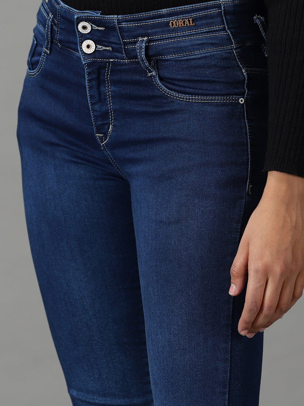 Women's Navy Blue Bootcut High-Rise Light Fade Stretchable Jeans