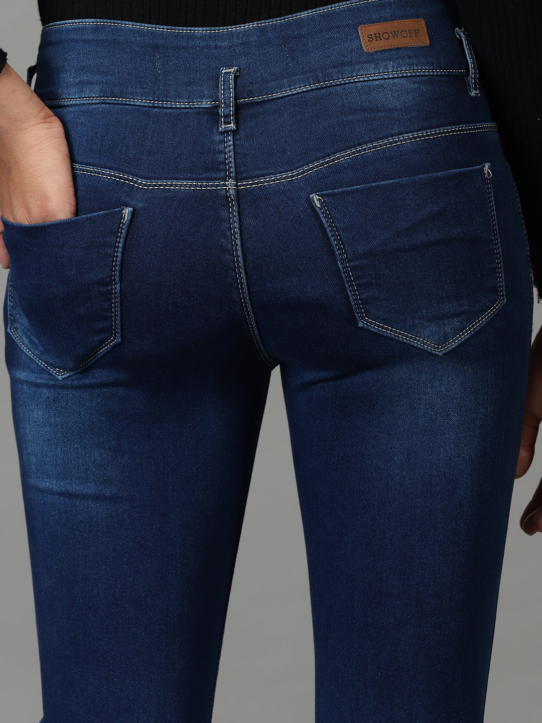 Women's Navy Blue Bootcut High-Rise Light Fade Stretchable Jeans