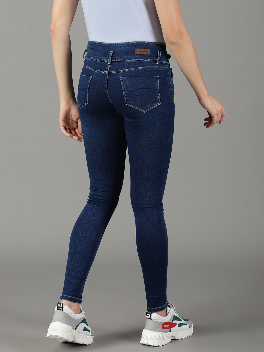 Women's Navy Blue Skinny Fit High-Rise Light Fade Stretchable Jeans