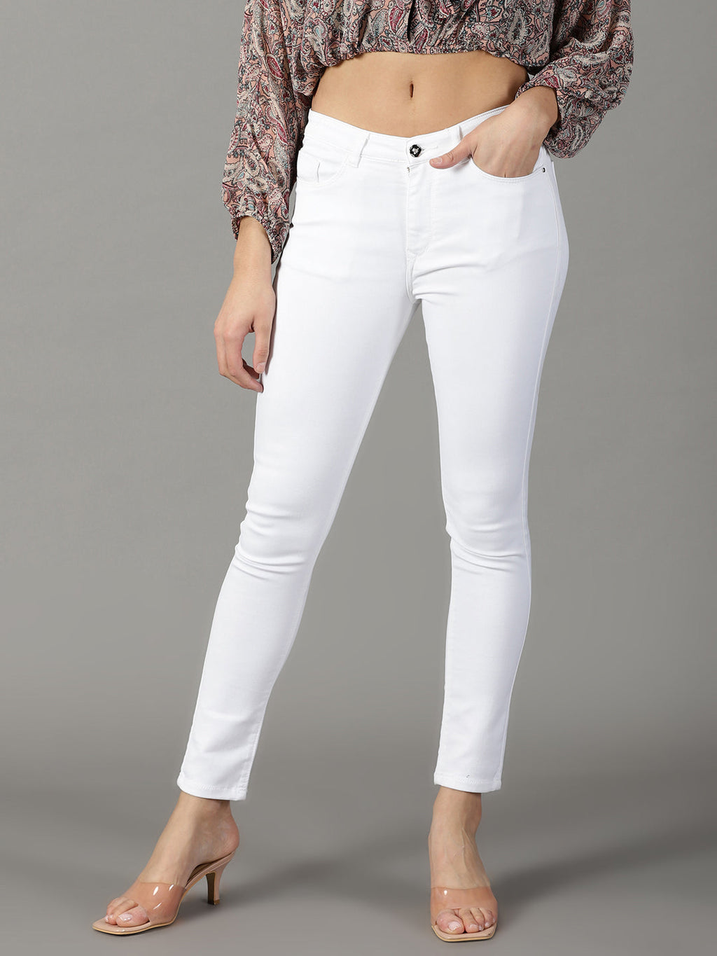 Women's White High-Rise Stretchable Jeans