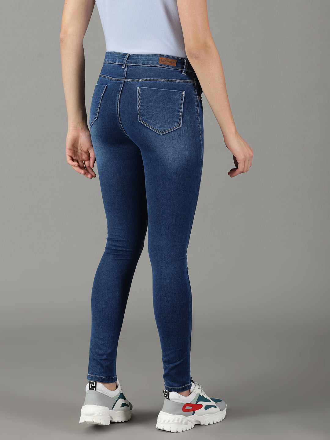 Women's Navy Blue Slim Fit Light Fade Stretchable Jeans