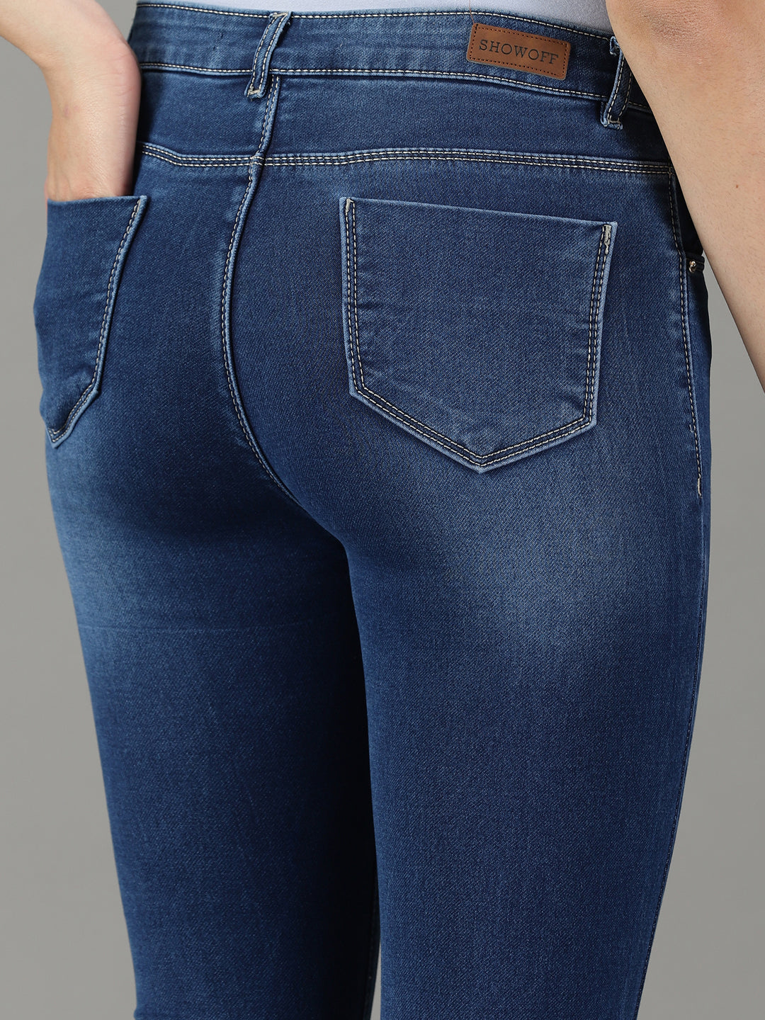 Women's Navy Blue Slim Fit Light Fade Stretchable Jeans