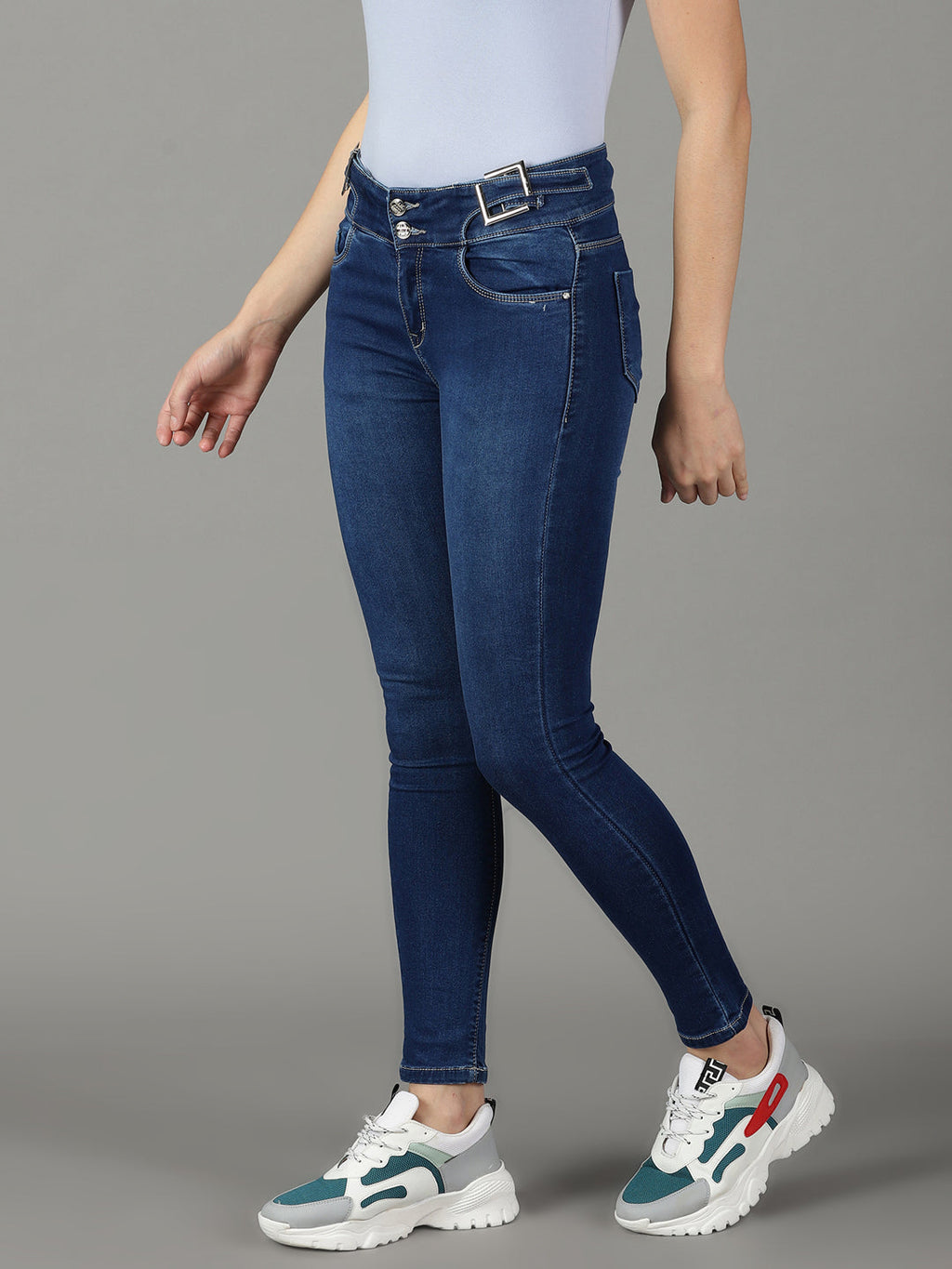 Women's Navy Blue Slim Fit High-Rise Light Fade Stretchable Jeans