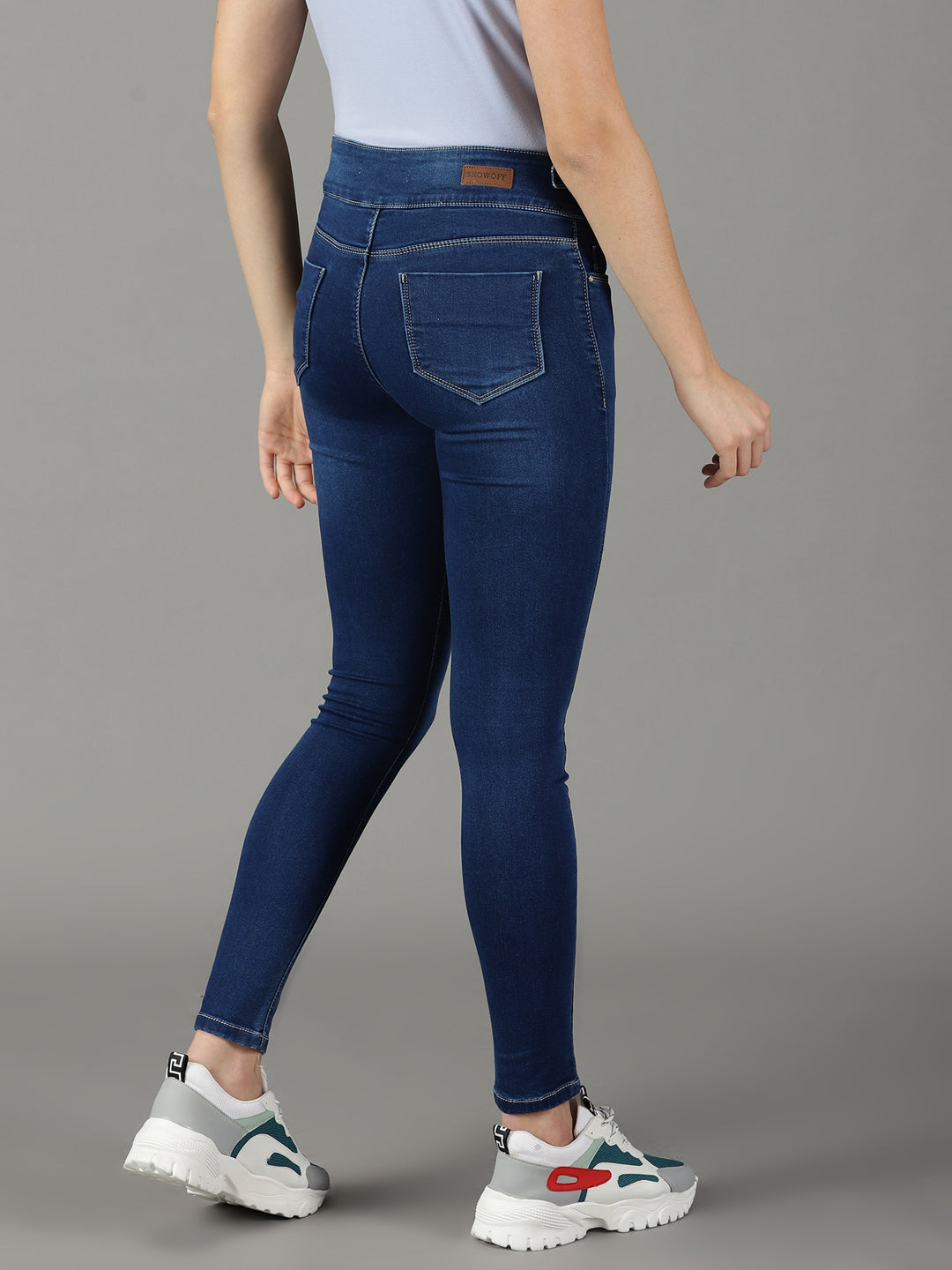 Women's Navy Blue Slim Fit High-Rise Light Fade Stretchable Jeans