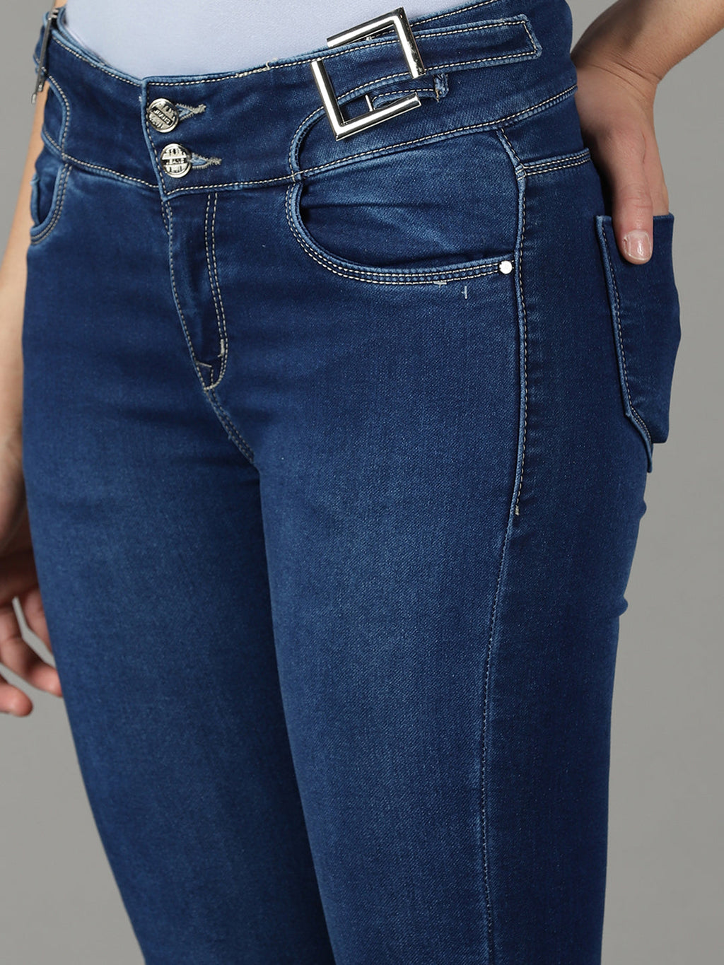 Women's Navy Blue Slim Fit High-Rise Light Fade Stretchable Jeans