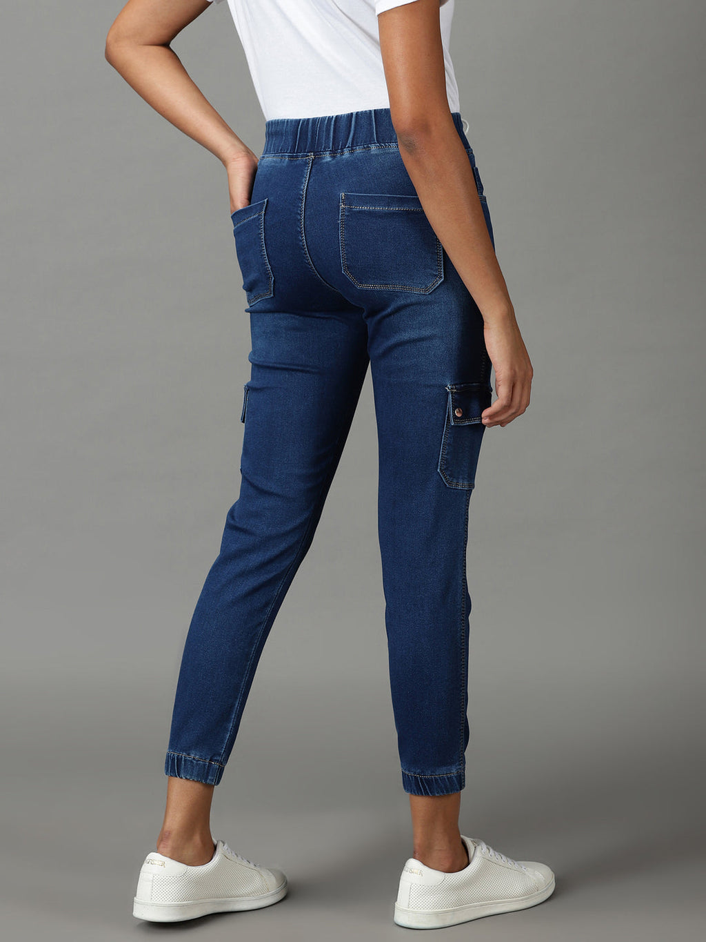 Women's Navy Blue Jogger High-Rise Light Fade Stretchable Cotton Jeans