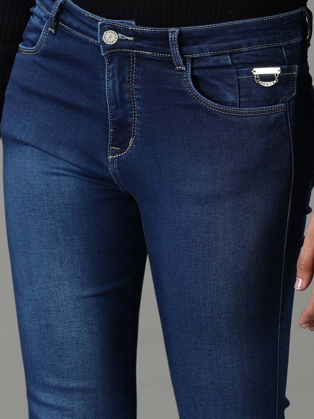 Women's Navy Blue Bootcut High-Rise Light Fade Acid Wash Stretchable Jeans