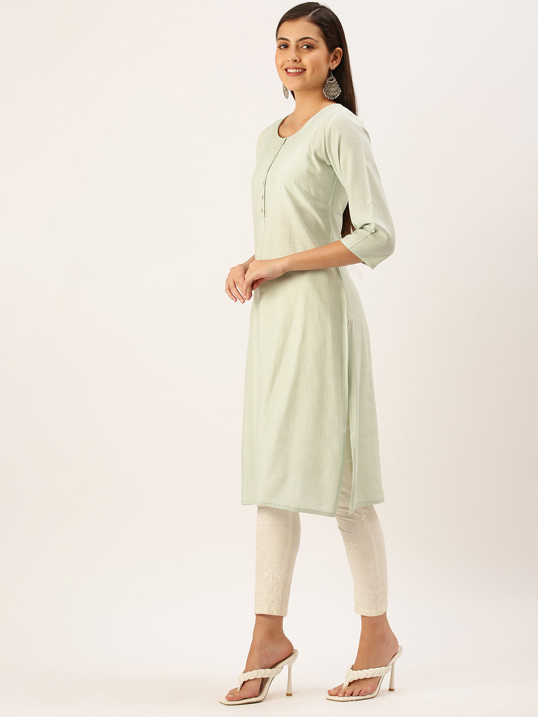 Women's Sea Green Solid Straight Kurta
