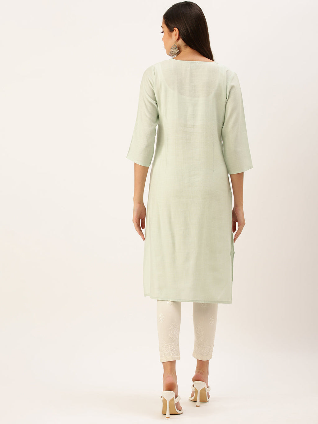Women's Sea Green Solid Straight Kurta