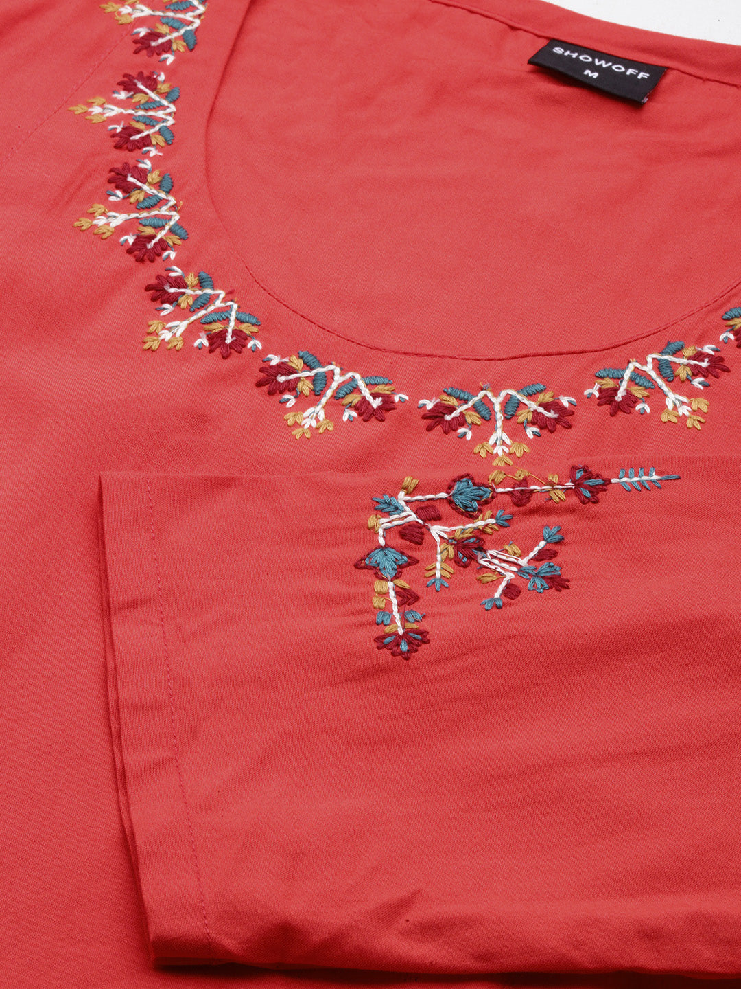 Women's Embroidered Red Straight Kurta