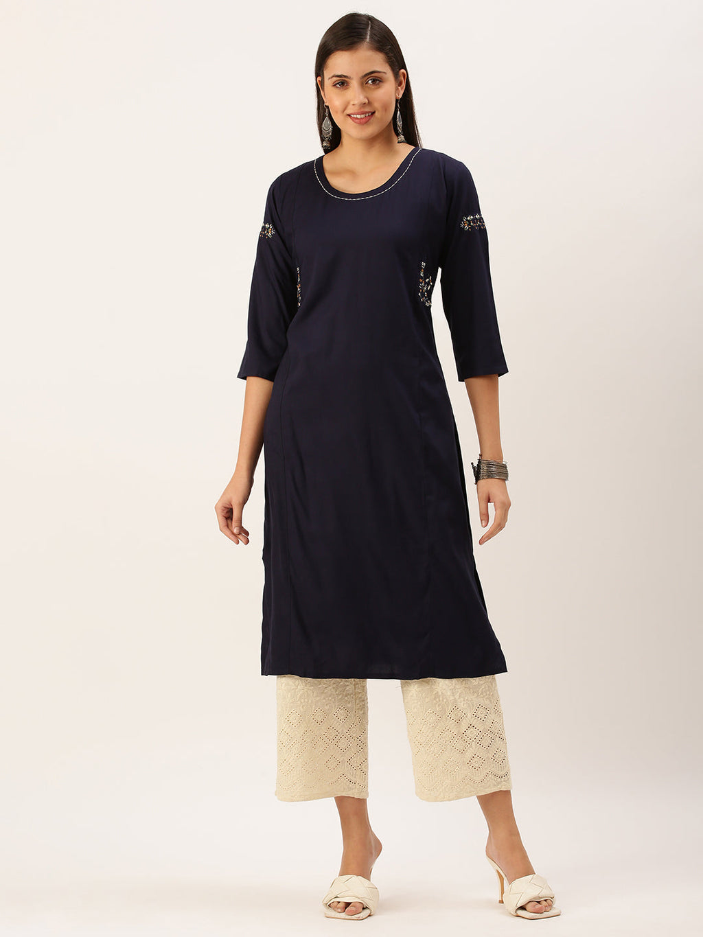 Women's Blue Solid Straight Kurta