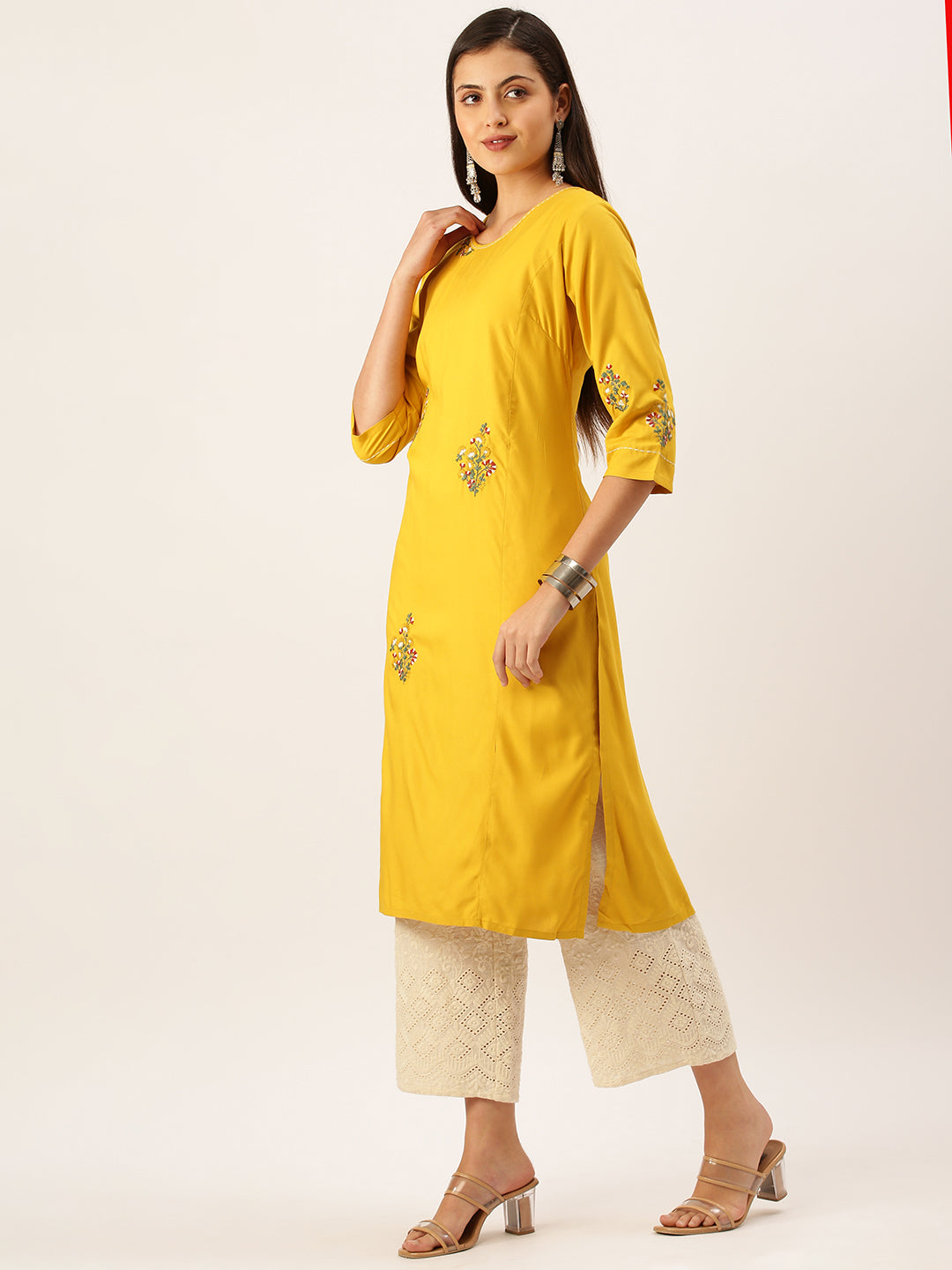Women's Mustard Solid Straight Kurta