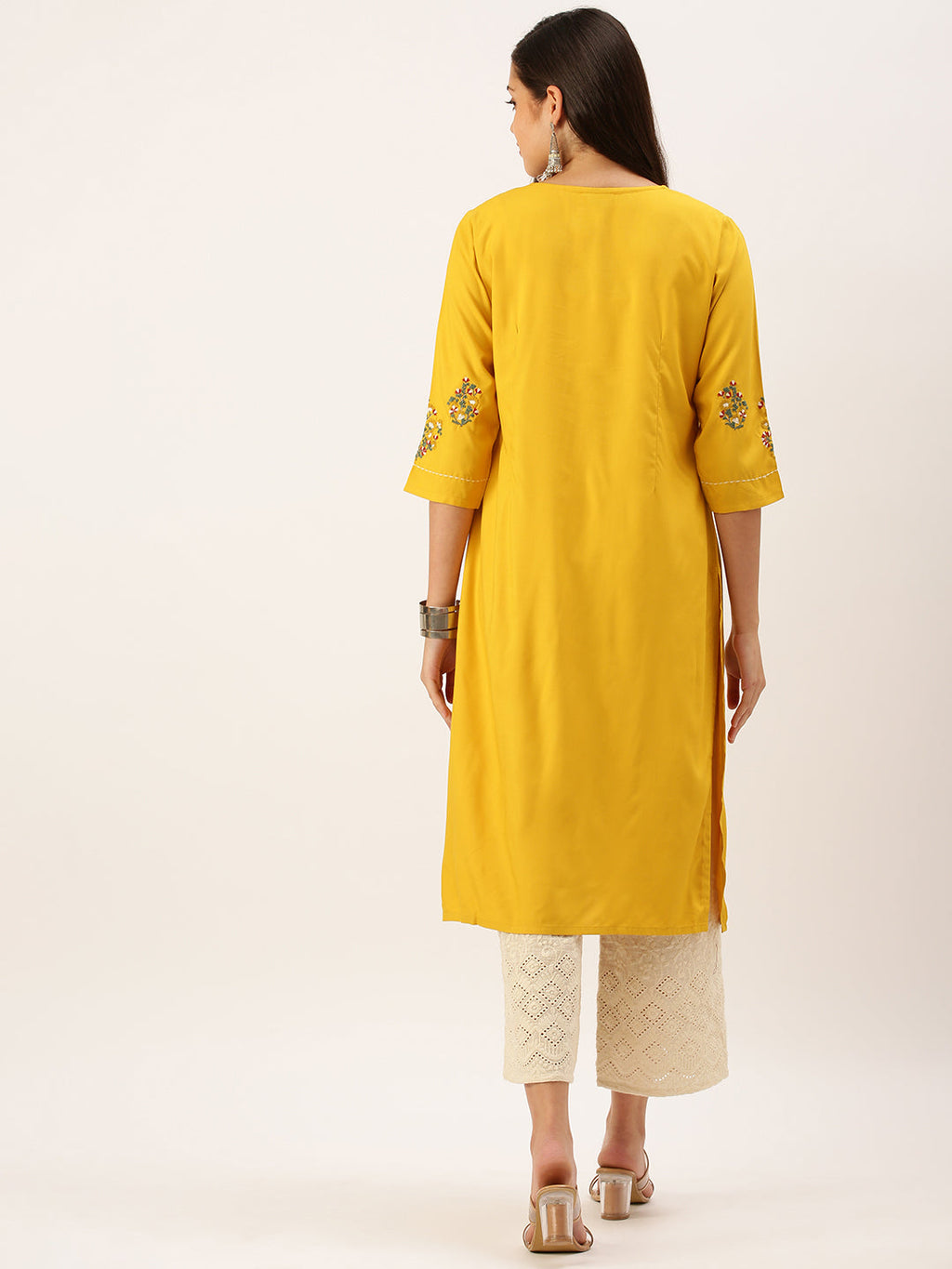 Women's Mustard Solid Straight Kurta