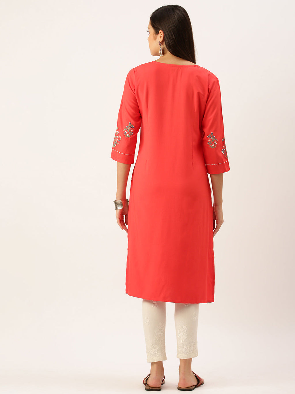 Women's Red Solid Straight Kurta