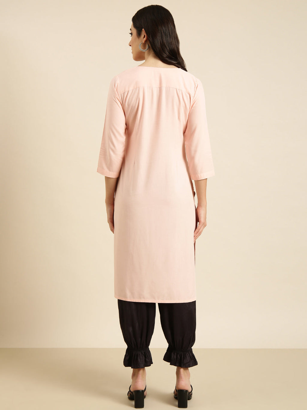 Women's Straight Pink Solid Kurta