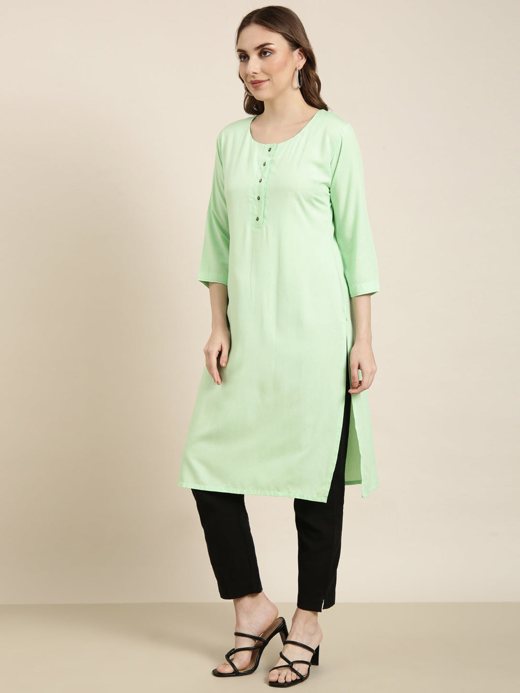 Women's Straight Green Solid Kurta