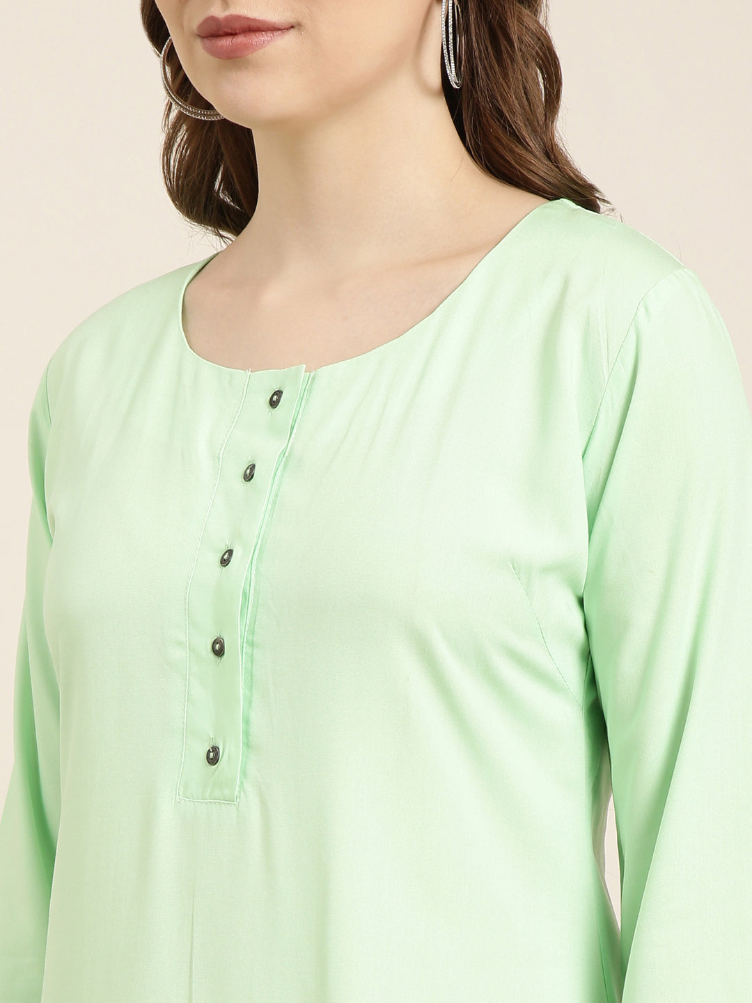 Women's Straight Green Solid Kurta