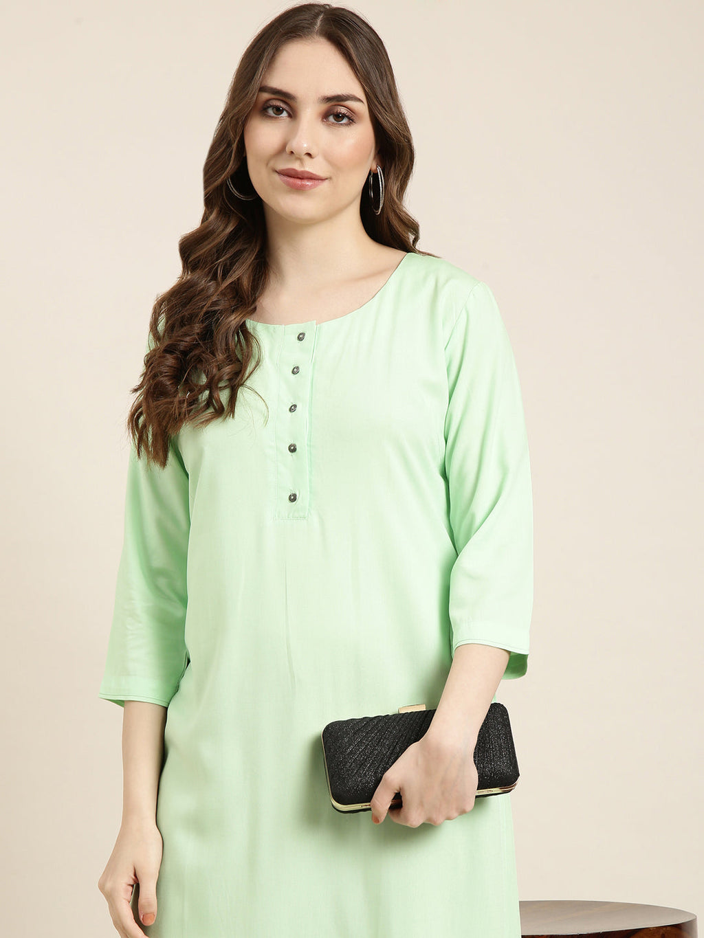 Women's Straight Green Solid Kurta