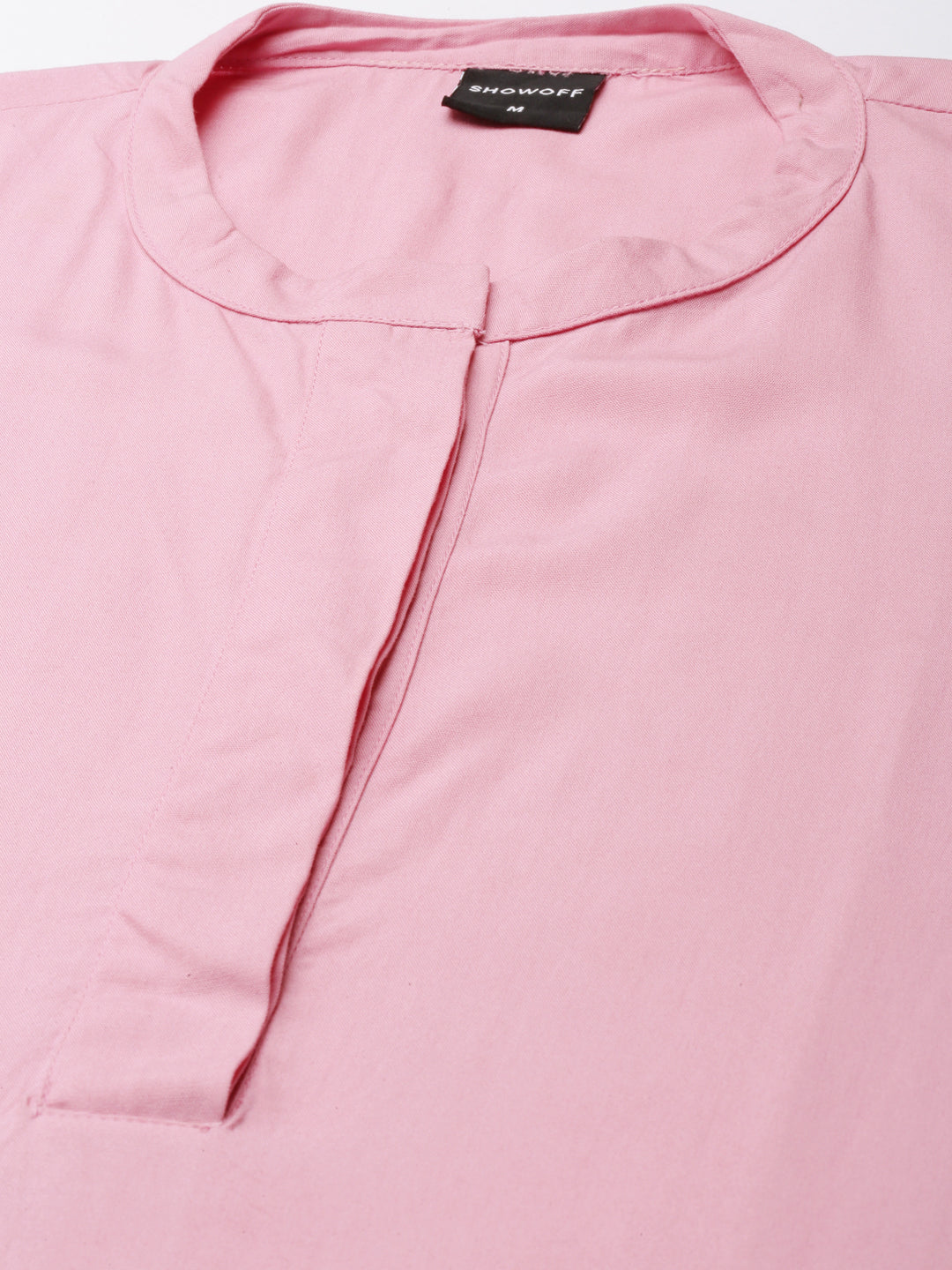 Women's Pink Mandarin Collar A-Line Kurta