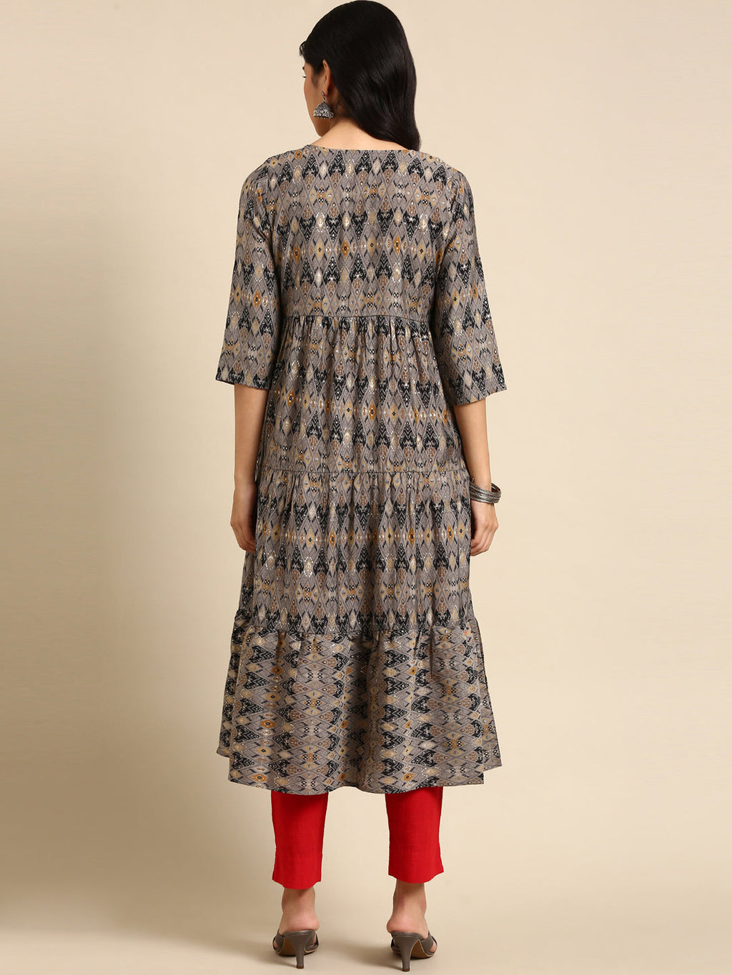 Women's Grey Printed Anarkali Kurta