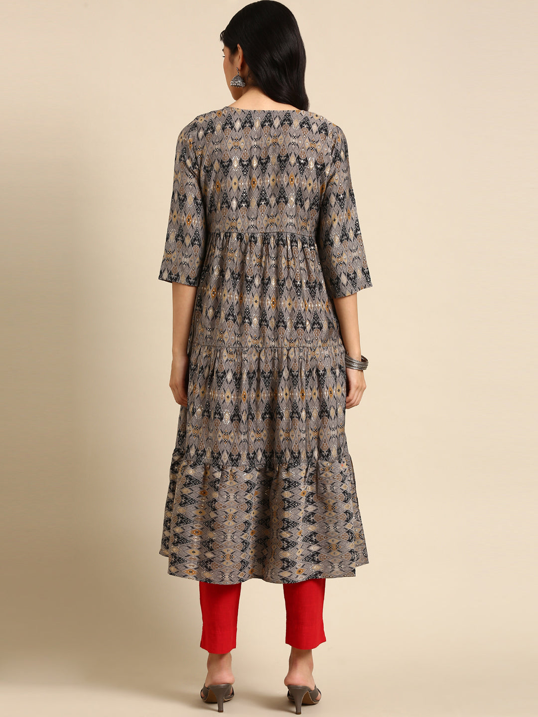 Women's Grey Printed Anarkali Kurta