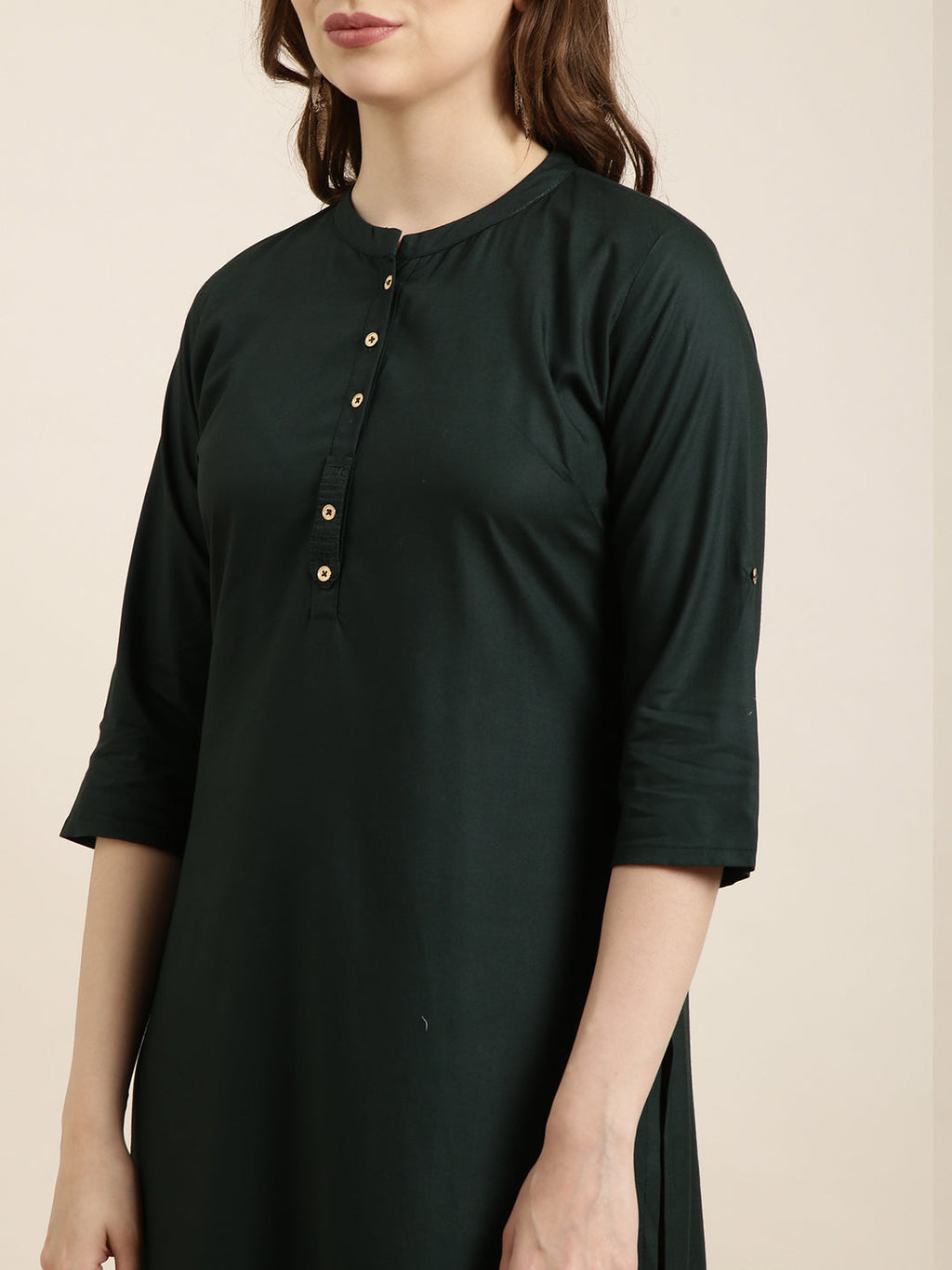 Women's Straight Green Solid Kurta