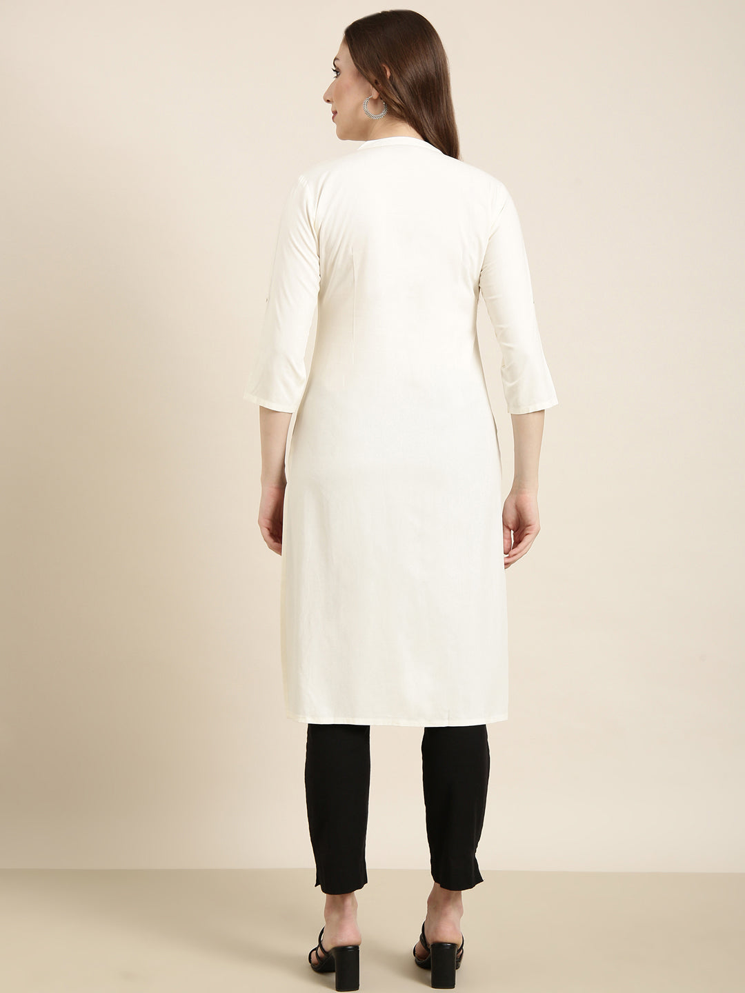 Women's Straight Cream Solid Kurta